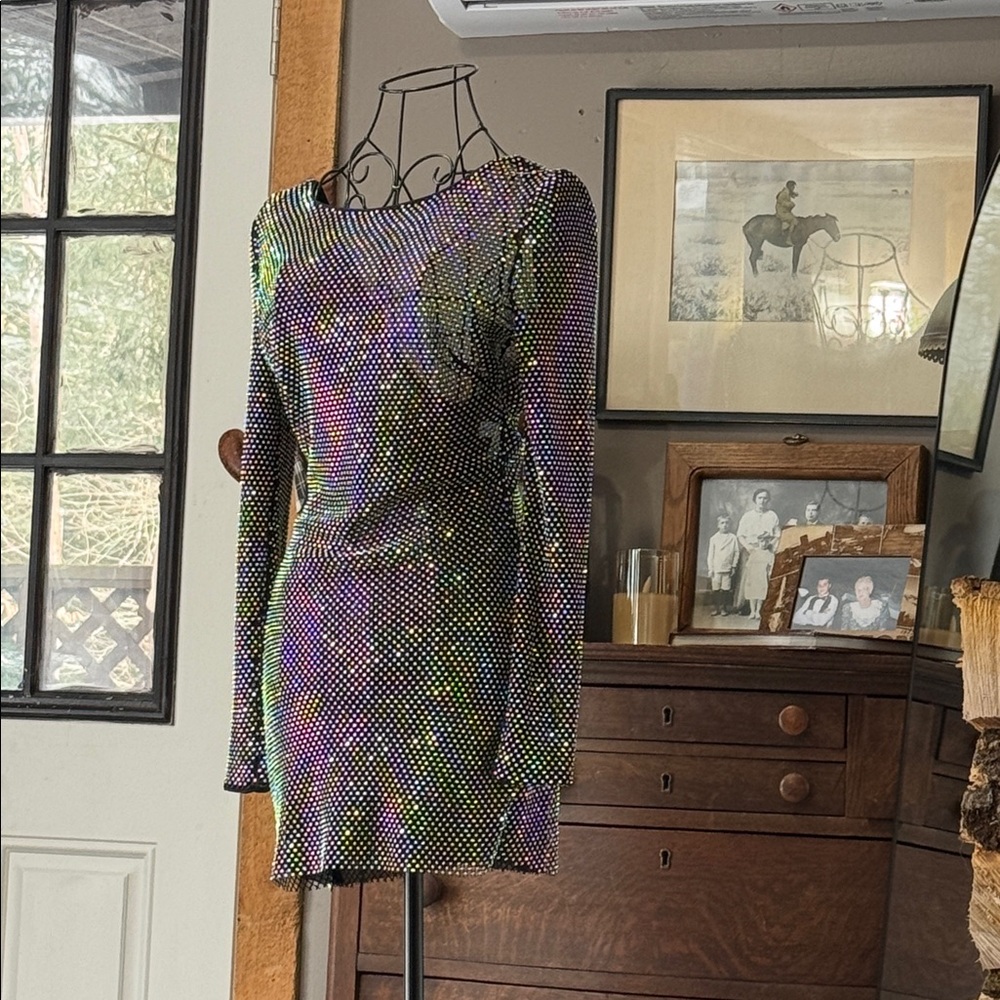 Dress the Population Black and Silver Sparkled with Jems Long Sleeve Dress